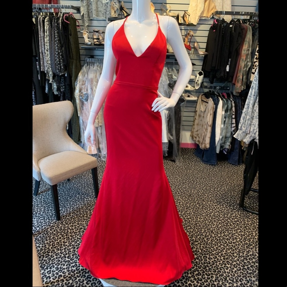 Red Jovani V neck gown